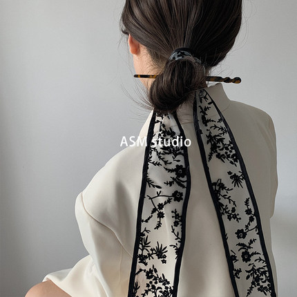 原创发带头饰复古植绒丝巾小长条女领巾绑包绑头发腰带vintage