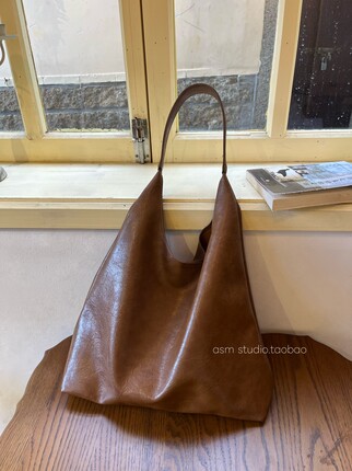 asm studio韩系慵懒风棕色托特包秋冬新款复古百搭单肩包休闲通勤