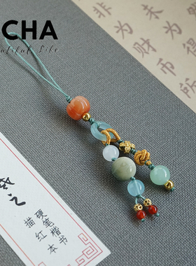 原创多宝手机挂件压襟和田玉金丝玉红玛瑙包挂钥匙挂饰国风小红书