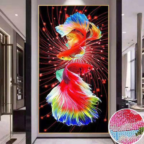 七彩锦鲤穿珠绣十字绣新款珠子绣全珠绣彩珠串珠绣diy材料包竖版