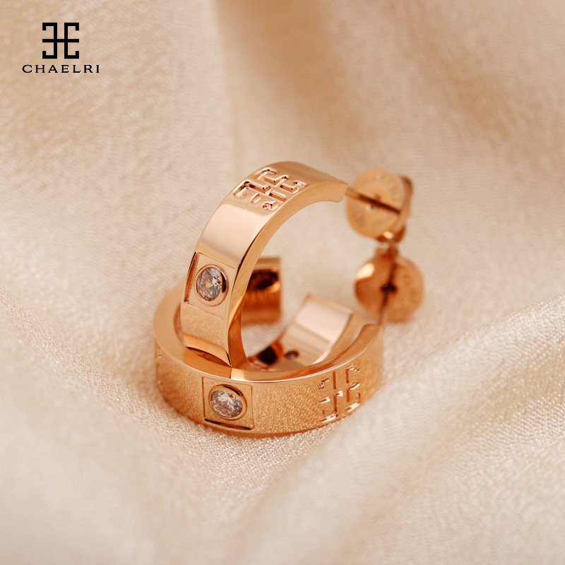 兰米儿原创设计高级感钛钢镀18玫瑰金彩金耳钉耳环女圆圈镶闪钻