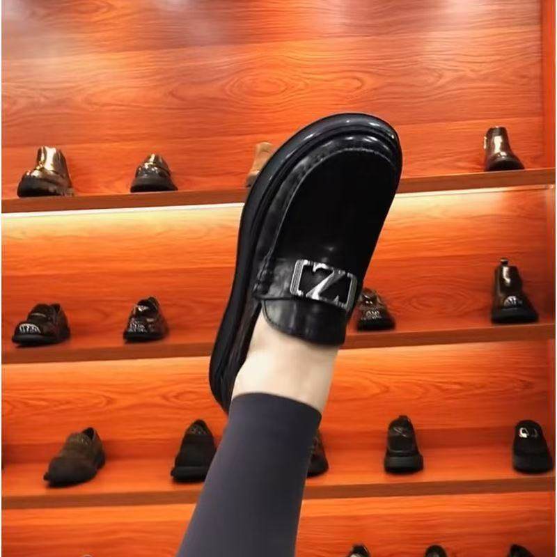 时尚秋季新款圆头一脚蹬厚底乐福鞋商务休闲皮鞋百搭豆豆鞋男款