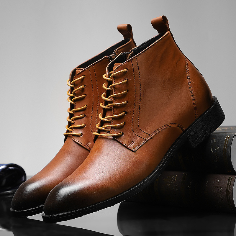 9206男女高帮皮鞋秋冬尖头擦色真皮牛皮面休闲鞋大码跨境加绒棉鞋