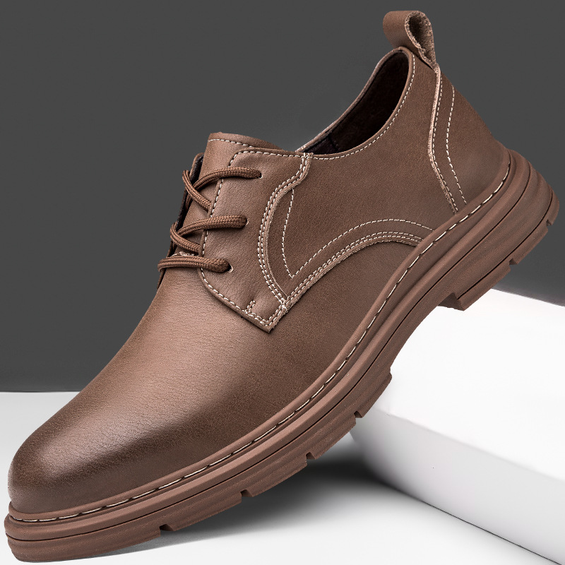 男鞋2025秋季新款时尚轻奢厚底舒适休闲鞋男士户外防水系带皮鞋潮