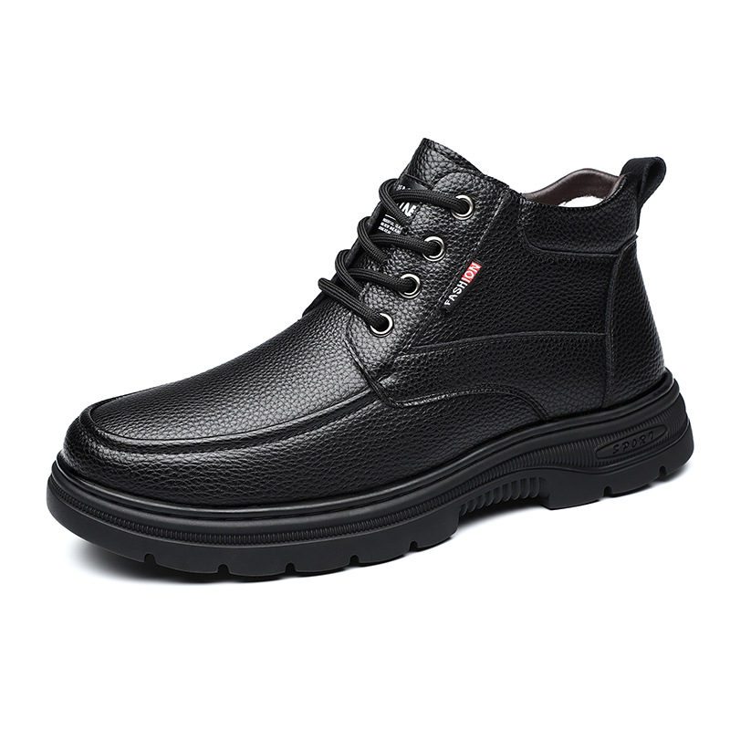 0165男商务棉鞋中高帮系带套脚牛皮面冬季加绒保暖正装皮鞋休闲鞋