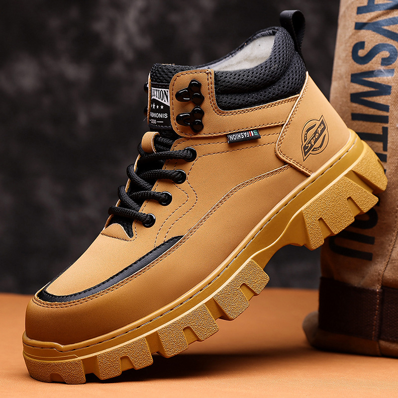 2025高帮棉鞋男冬季加绒加厚休闲工装靴防滑保暖棉皮靴马丁靴9519