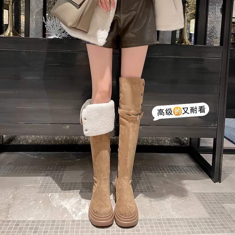 过膝长靴长筒靴加大筒围复古西部靴女秋冬加绒高筒靴雪地靴骑士靴
