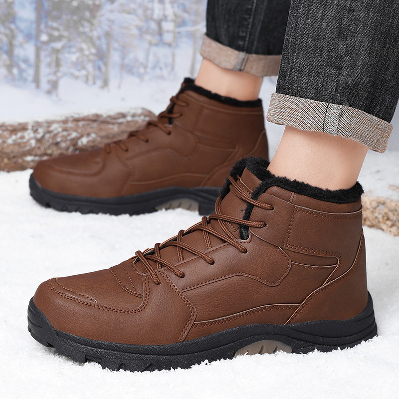 跨境复古马丁靴男冬季加绒保暖大码英伦男鞋高帮棉鞋加厚皮面休闲