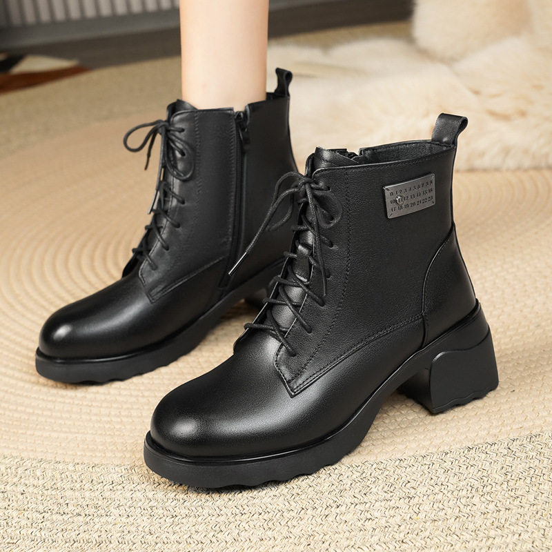 真皮中年粗跟系带马丁靴皮鞋中老年妈妈鞋靴子加绒女鞋短靴秋冬,运动鞋new,运动休闲鞋,淘宝优惠券,粉丝福利购,淘宝优惠卷