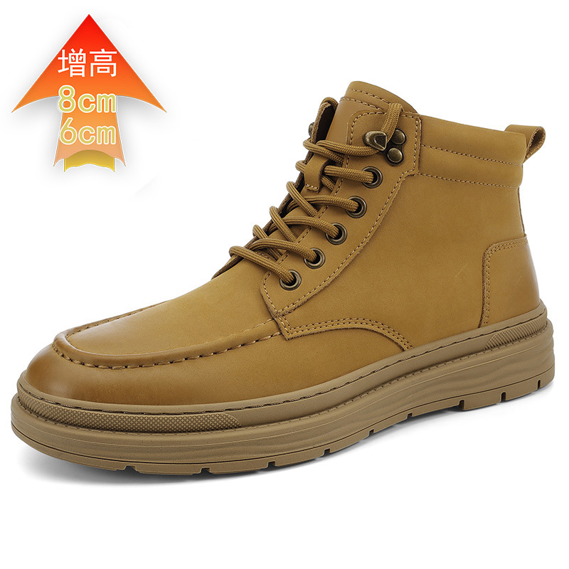 马丁靴男鞋牛皮影响增高内增高冬季韩版加绒潮流男棉鞋高帮工装靴