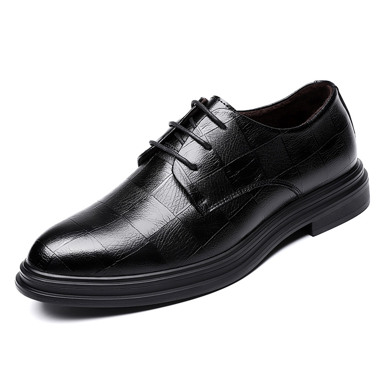 5217男商务皮鞋绅士正装休闲鞋春季低帮格纹牛皮面英伦棉鞋爸单鞋