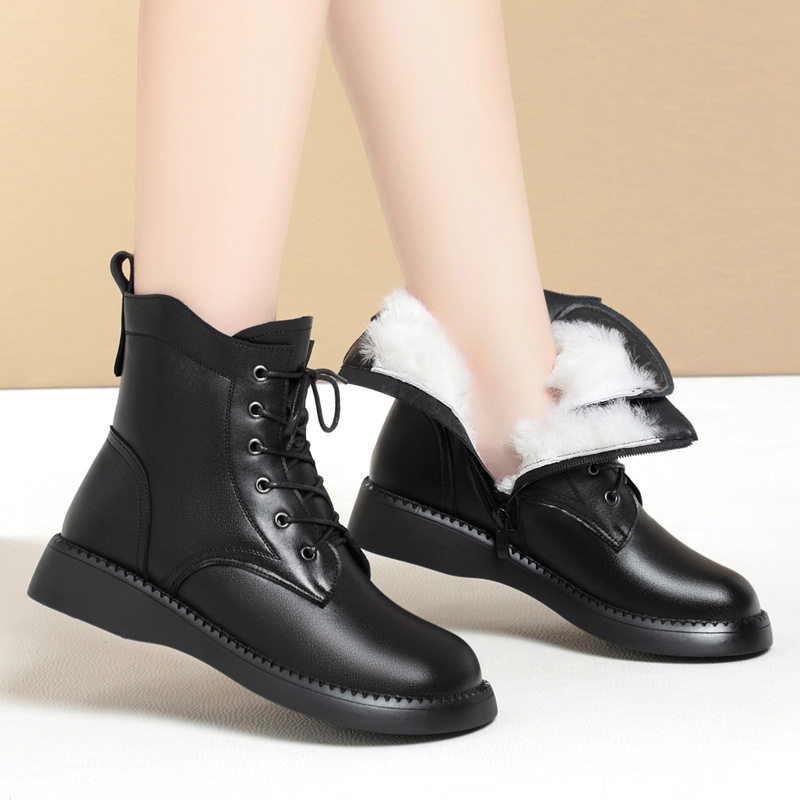 2025真皮冬季新款短靴加绒加厚羊毛大棉鞋平底中跟英伦风马丁靴女,运动鞋new,运动休闲鞋,淘宝优惠券,粉丝福利购,淘宝优惠卷