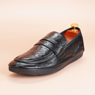春季真皮软底软面乐福鞋复古男士皮鞋牛皮男款豆豆鞋爸爸休闲男鞋