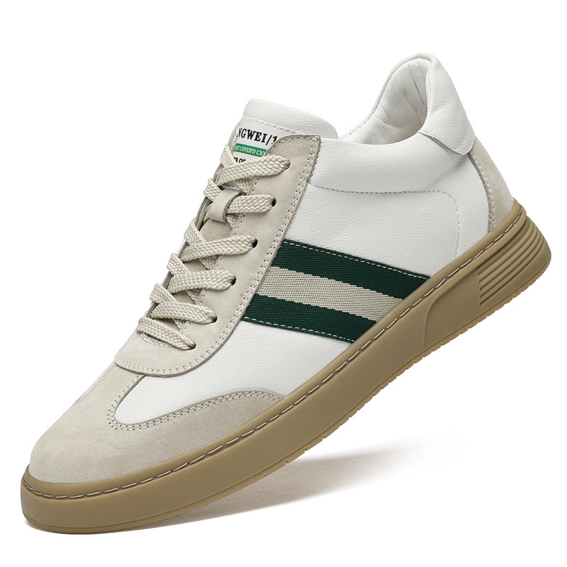 头层牛皮休闲鞋男新款透气中邦板鞋时尚小白鞋软底青年港风男鞋潮