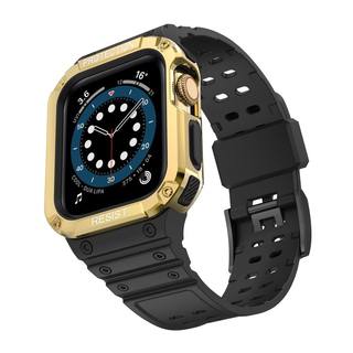 适用苹果手表一体表带iwatch98765432撞色硅胶表带TPU+PC外壳