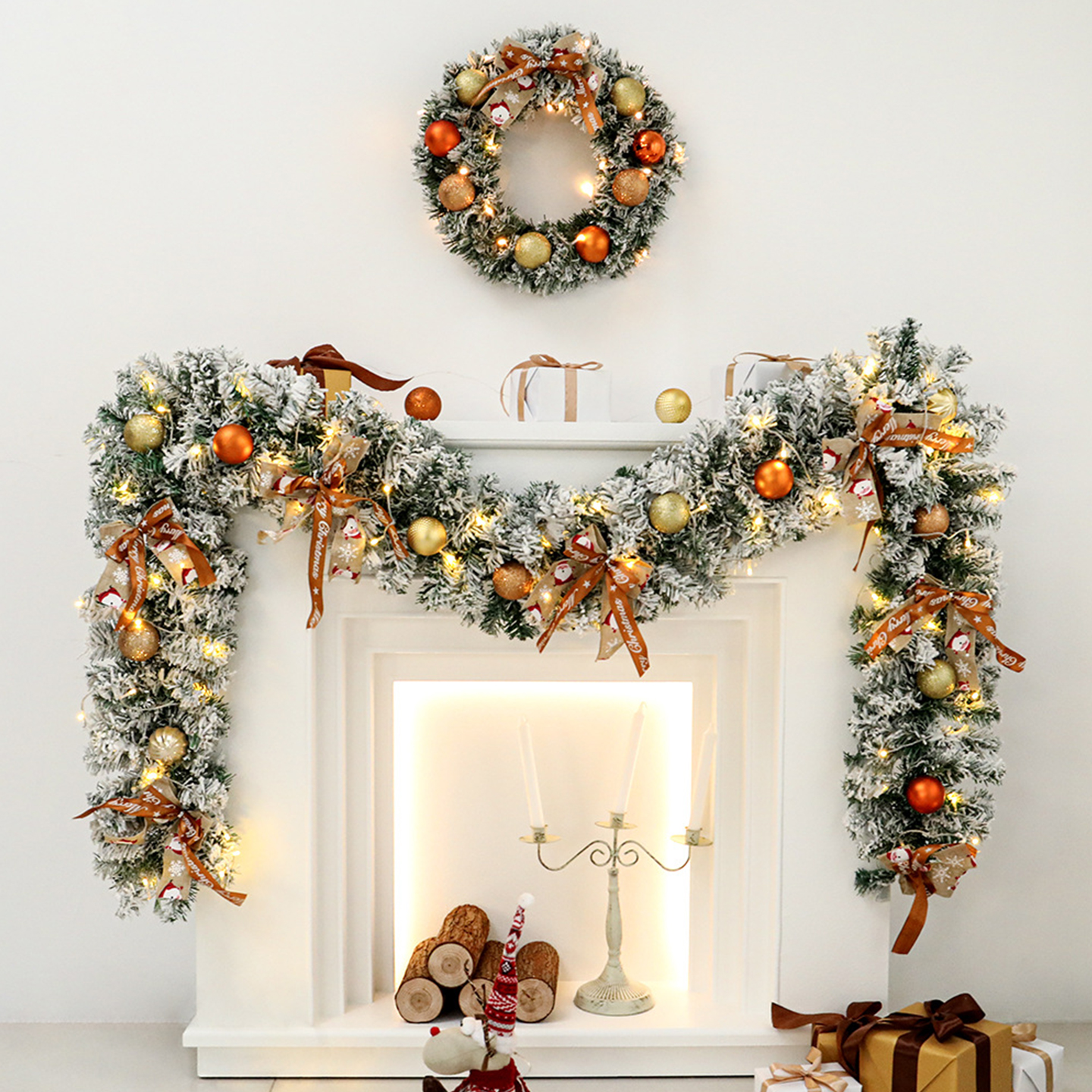 ins风圣诞花环植绒藤条橱窗门挂