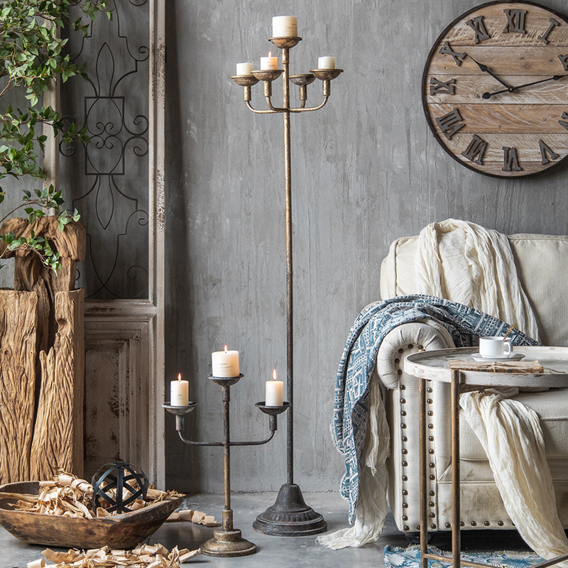 复古铁艺落地铸铁烛台装饰品摆件