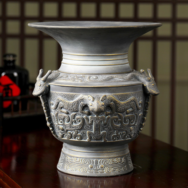 景德镇陶瓷2500ml泡酒瓶  仿青铜龙虎尊五斤空酒坛子 5斤装白酒罐
