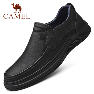 骆驼男鞋2025新款真皮透气商务休闲鞋男士软底防滑一脚蹬爸爸皮鞋