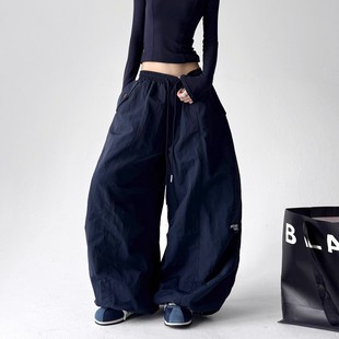 MDCW STUDIO美式降落伞工装裤女2025秋冬新款宽松皱褶口袋休闲裤