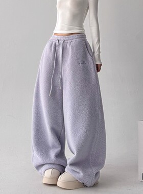 MDCW STUDIO紫色摇粒绒裤子女2025冬季新款加绒加厚宽松休闲长裤