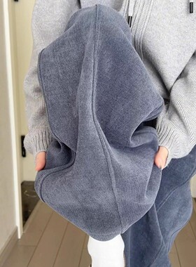 MDCW STUDIO灰色灯芯绒阔腿裤女2025秋冬新款加厚加绒直筒运动裤