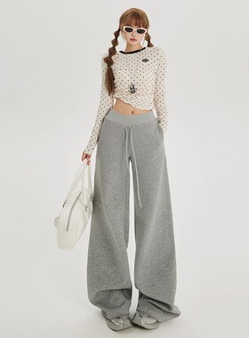 MDCW STUDIO灰色高腰直筒休闲卫裤女2025秋季新款显瘦显高垂感裤