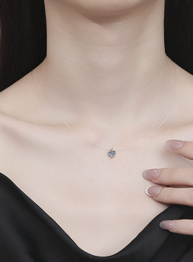 莫桑石人鱼之泪项链s925银隐形鱼线水滴钻简约超闪锁骨链