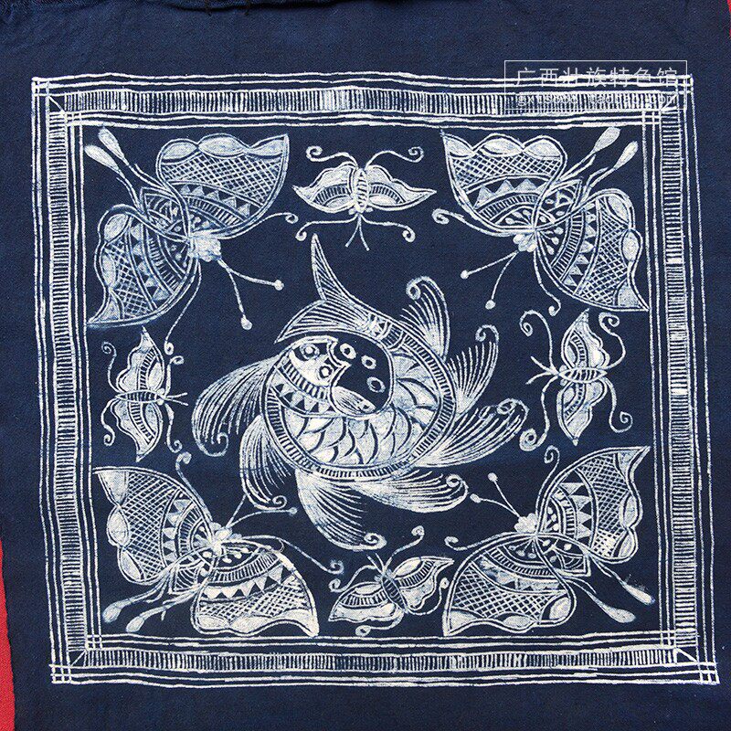 传统靛蓝染手织土布 苗族蜡染画 植物染色草木染民族风装饰画布料