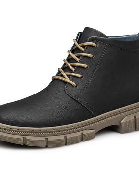 82157男鞋马丁靴户外工装靴大头皮靴秋冬系带牛皮面大码休闲棉鞋