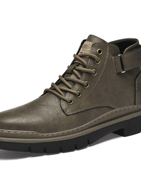 23806男鞋马丁靴户外工装靴秋冬高帮系带牛皮面手工休闲短靴棉靴
