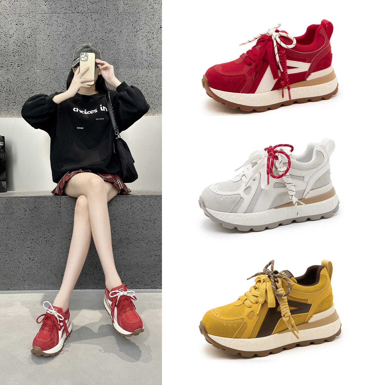 内增高女鞋2026新款秋季厚底超火运动鞋跑步显脚小轻便阿甘老爹鞋