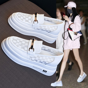 厚底网纱乐福鞋女年夏季新款内增高一脚蹬小白鞋薄款透气网鞋