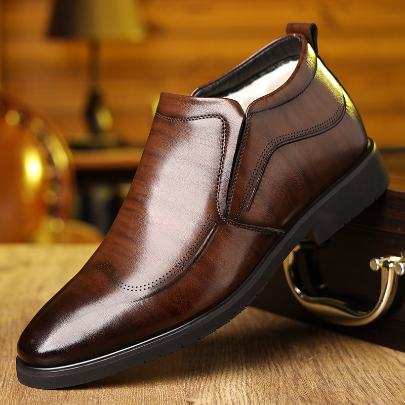 男士高帮棉鞋冬季新款商务正装侧拉链马丁靴男加绒保暖爸爸皮棉鞋