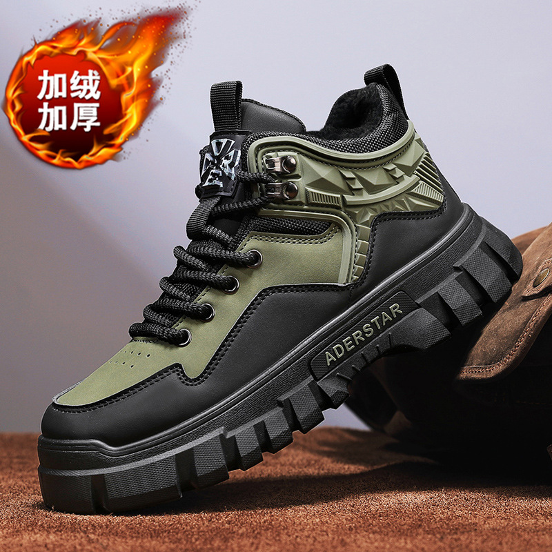 棉鞋高帮男鞋冬季复古加绒百搭工装鞋户外登山运动耐磨雪地马丁靴