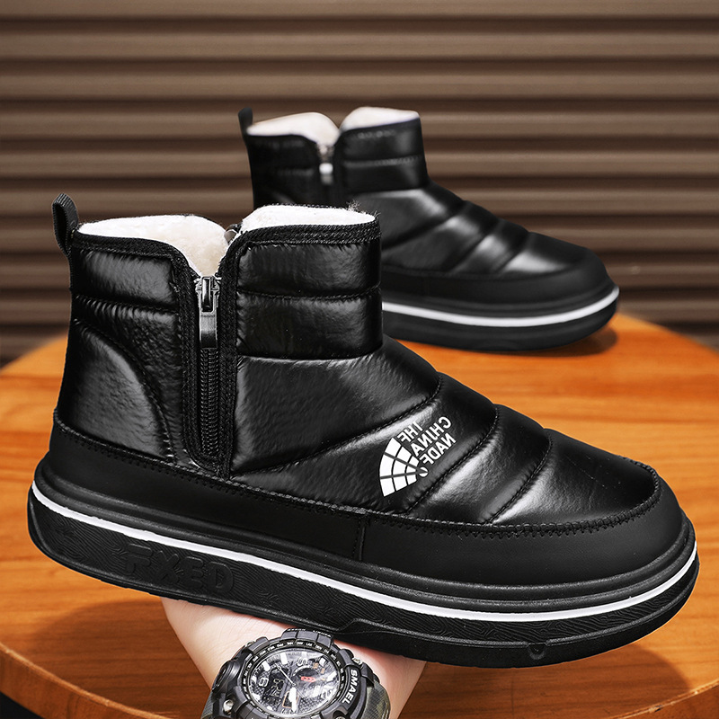 2025新款羽绒布防水雪地靴男双拉链保暖户外短靴加厚加绒冬季棉鞋