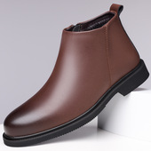 复古宽楦鞋 头侧链牛仔风潮流男生马丁靴中筒保暖防滑橡胶底单棉鞋