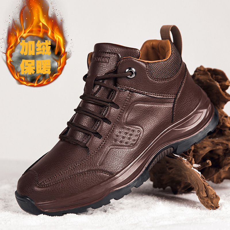 老年人保暖棉鞋男士超纤软面皮舒适休闲雪地鞋男简约素面皮鞋