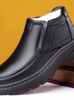 2025冬季新款男士高帮棉鞋手工上线真皮加绒保暖爸爸鞋雪地靴A188