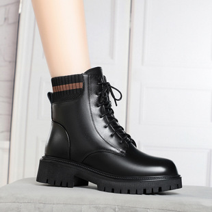 女鞋子女马丁靴女款二棉鞋冬季加绒厚底短靴真皮羊毛皮鞋雪地靴子