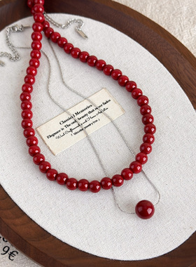 安可拉红色串珠项链女蛇骨链配饰新中式国风轻奢小众秋冬锁骨颈链