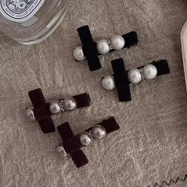 法式领结珠珠水钻发夹女侧边刘海夹公主头夹子碎发鸭嘴夹气质发卡