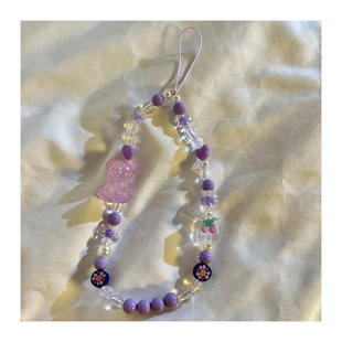 外贸热销印花方块熊手机链短款串珠手机挂绳防摔手绳挂饰挂件盲盒