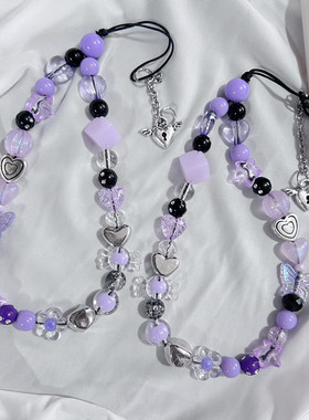 紫色千禧风y2K甜美辣妹手机链条CCD相机挂绳串珠手提便携少女