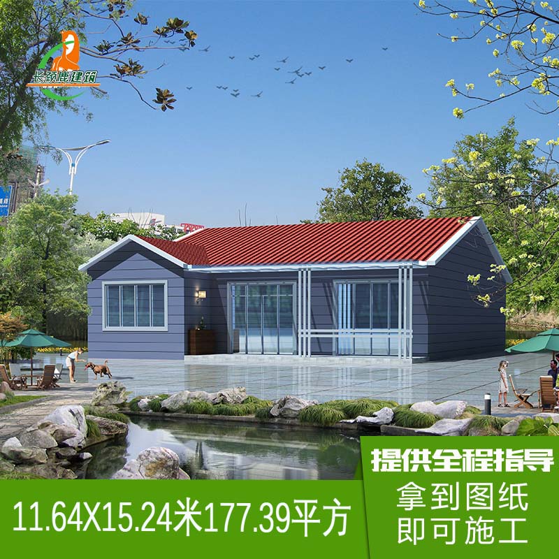 农村自建房设计图纸整套开间11.6进深15.2米177平一层别墅效果图