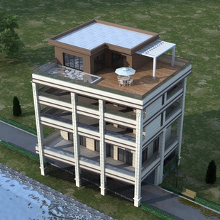 楼房设计图纸167平方梯形宅基地五层自建房屋带车库电梯汽车通道