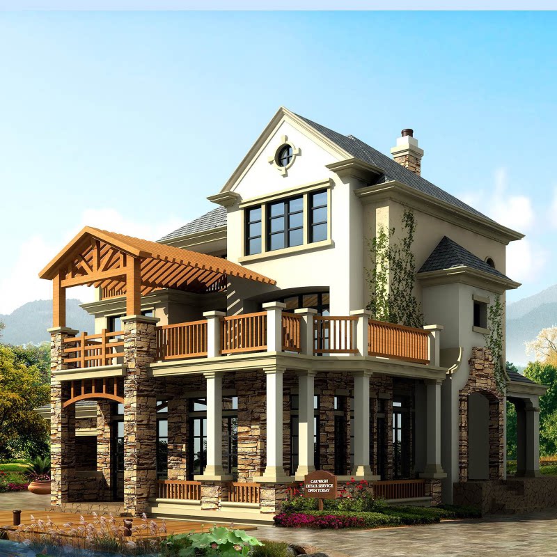 4进深17.7米180平三层欧式别墅设计图纸农村自建房带车库