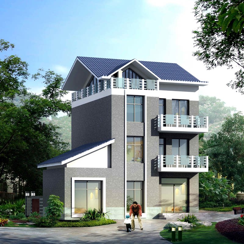 9进深9.8米77平方三层别墅设计图纸岭南农村自建房屋带阁楼