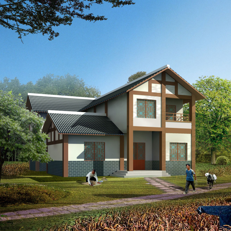 开间14.3进深16.1米160平两层别墅设计图纸农村自建房带偏房内院