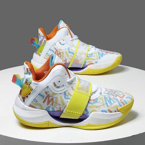 春季水花4代篮球鞋子男减震魔术贴中小学生摩擦有声音运动鞋子四